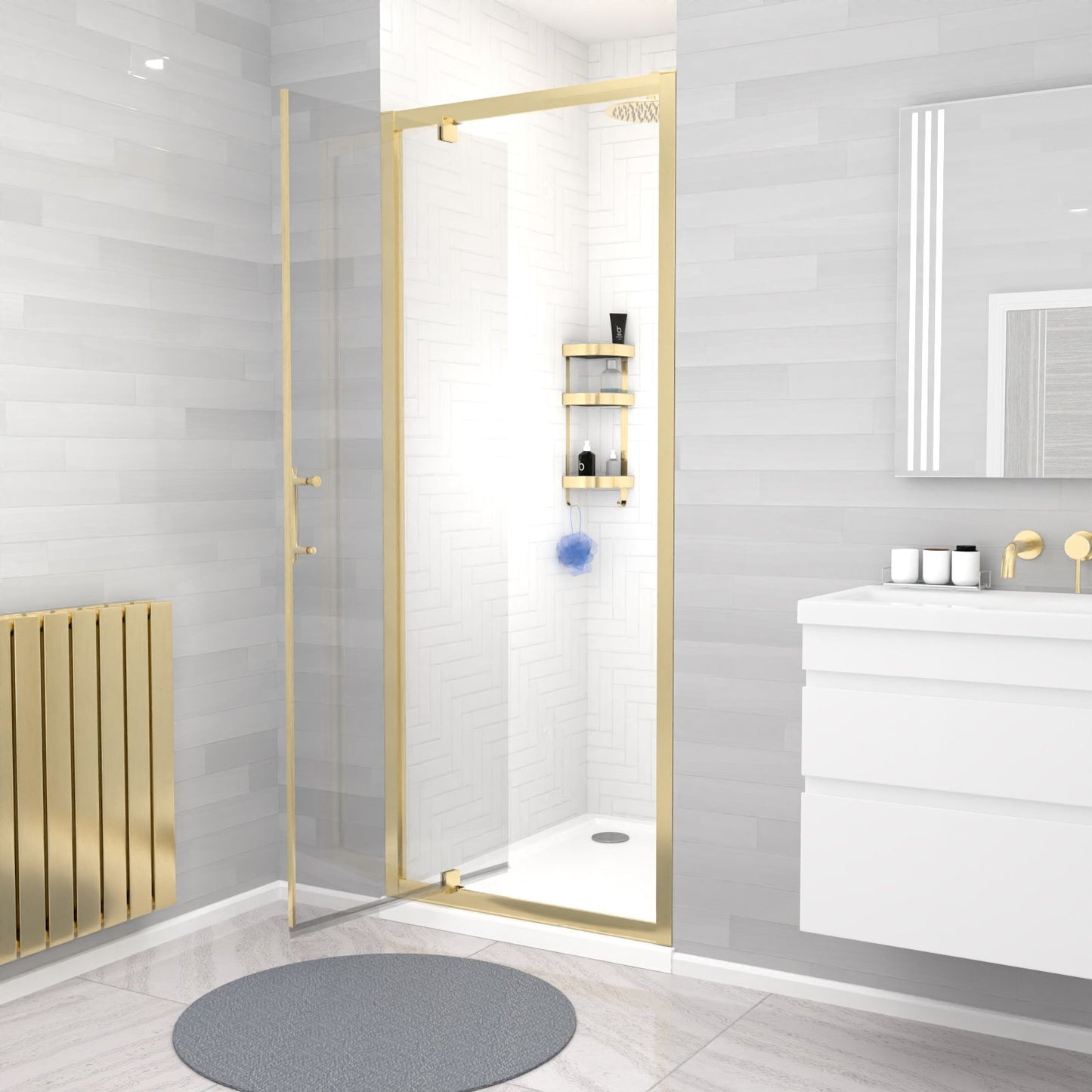 MARINA 6 Pivot Shower Door Enclosure Screen 6mm Clear Glass Brushed Brass