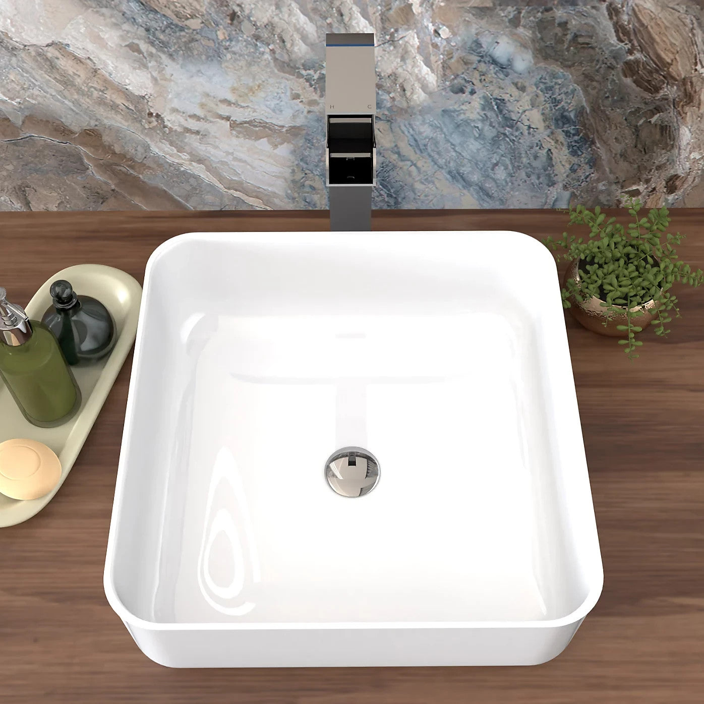 Square Countertop Basin White 390w x 135h x 390d - Waste Not Included
