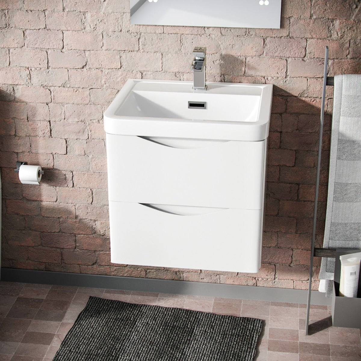 DWELTA 500 Wall Hung White Ceramic Basin - 500w x 500h x 430d