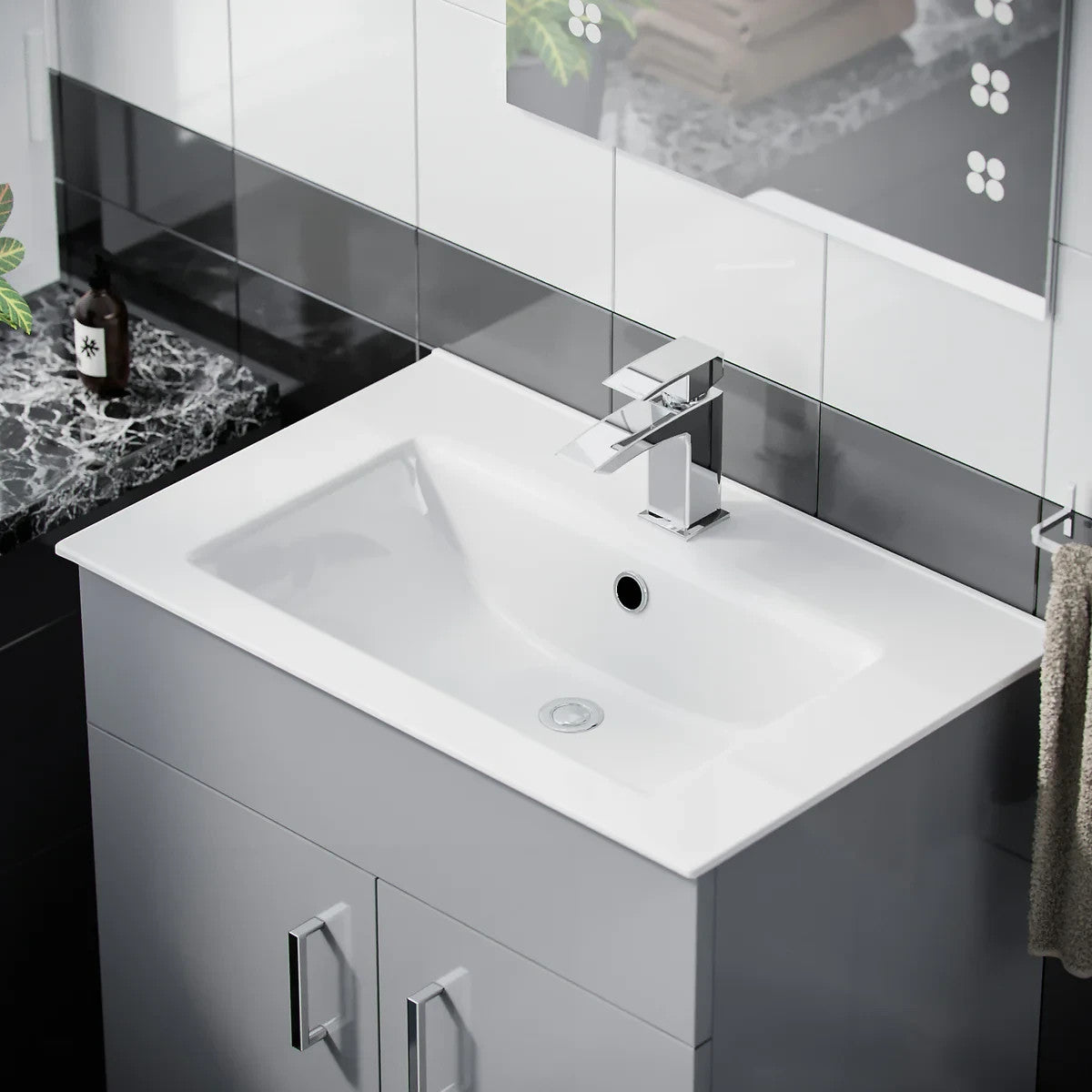 DEVON 600 Floorstanding Doors Matt Grey Ceramic Basin - 610w x 835h x 395d