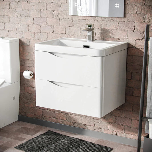DWELTA 600 Wall Hung White Ceramic Basin - 600w x 500h x 450d