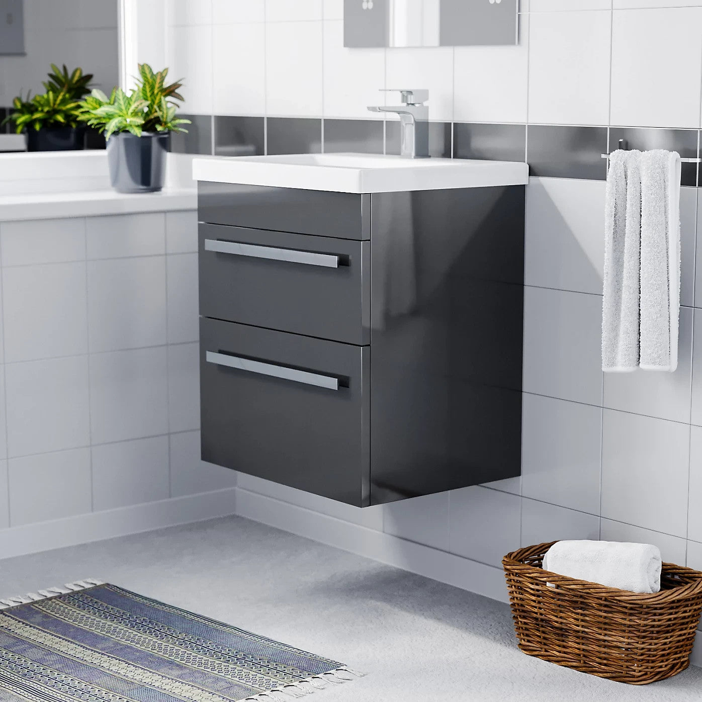 DEVON 500 Wall Hung Twin Drawers Anthracite Basin - 510w x 550h x 390d