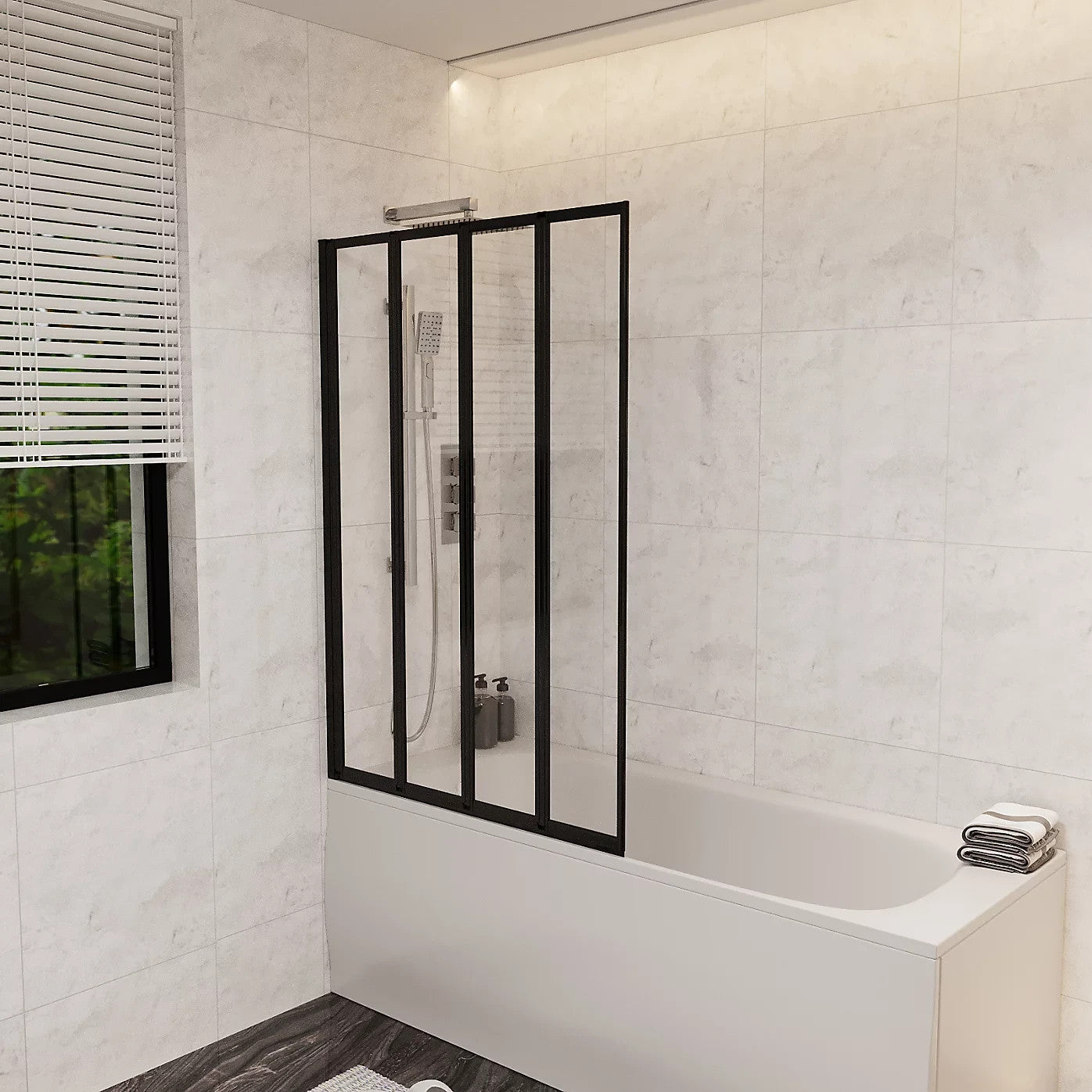 4 Folding Glass Panel Door Bath Shower Screen Matt Black 4mm Thick