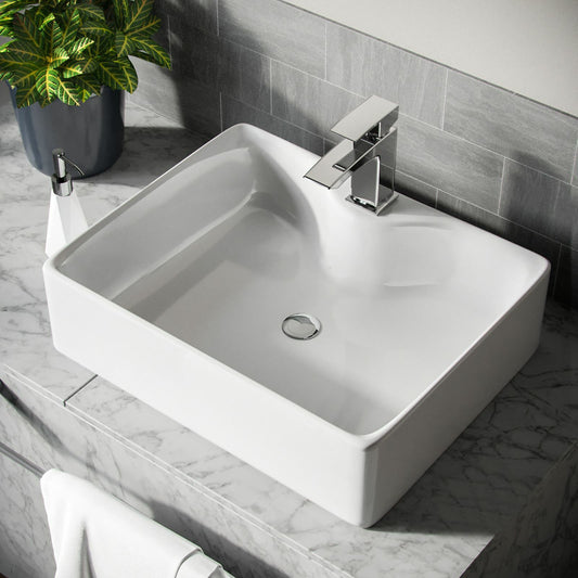 Modern Countertop Basin 370x135x480mm – Rectangular Ceramic Sink White