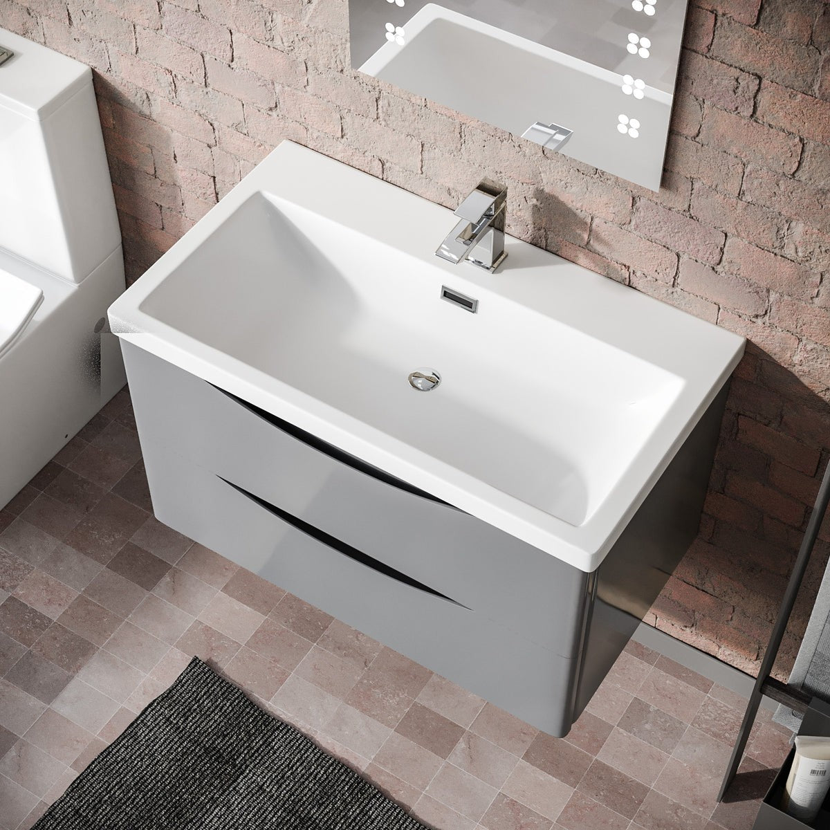 DWELTA 800 Wall Hung Matt Grey Resin Basin - 800w x 500h x 450d