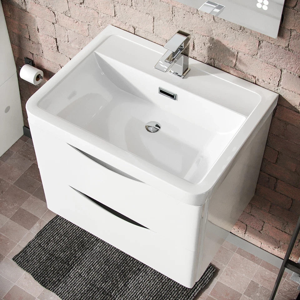 DWELTA 600 Wall Hung White Ceramic Basin - 600w x 500h x 450d