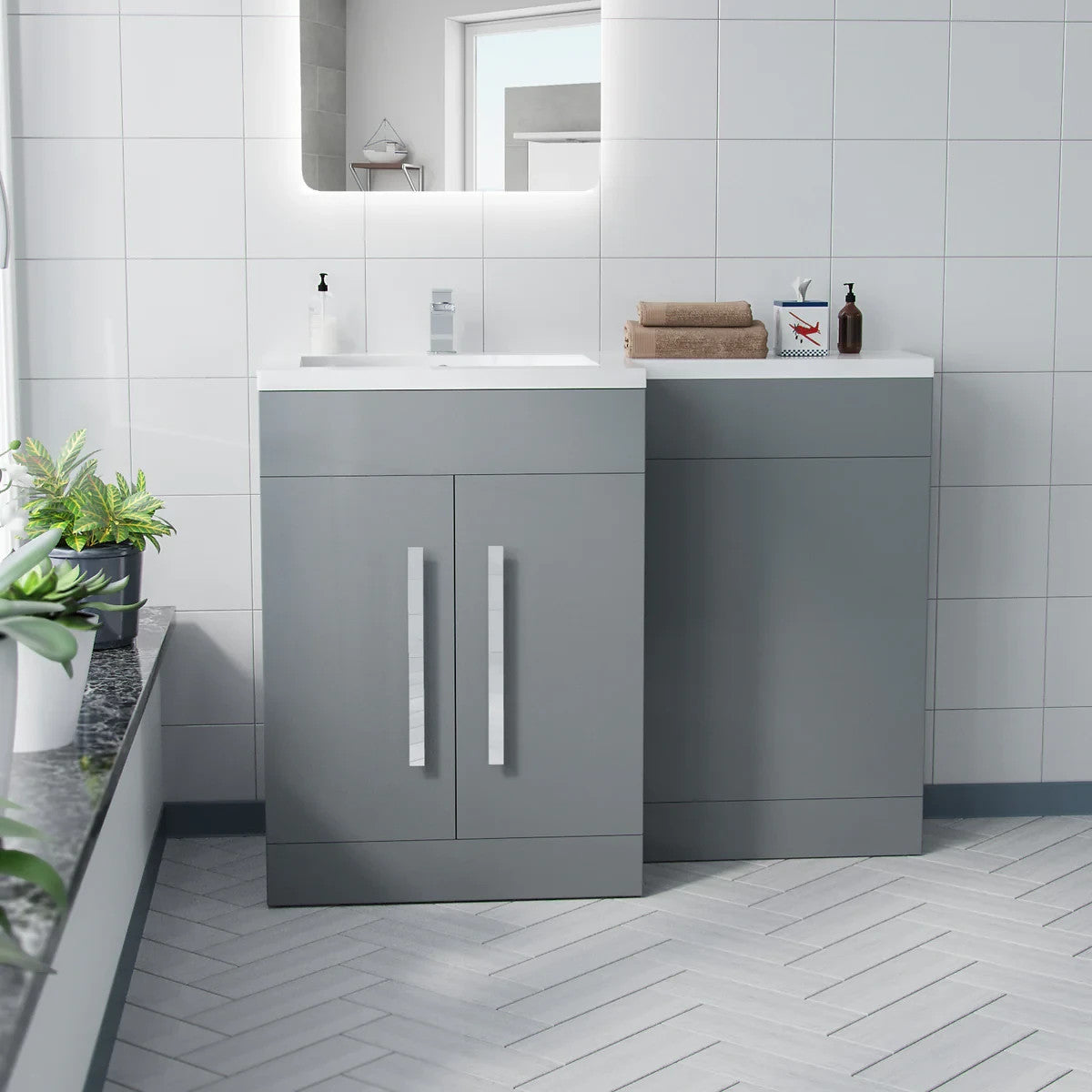 CAPRI 1100 Left Matt Grey Bathroom Resin Basin - 1100w x 820h x 450d
