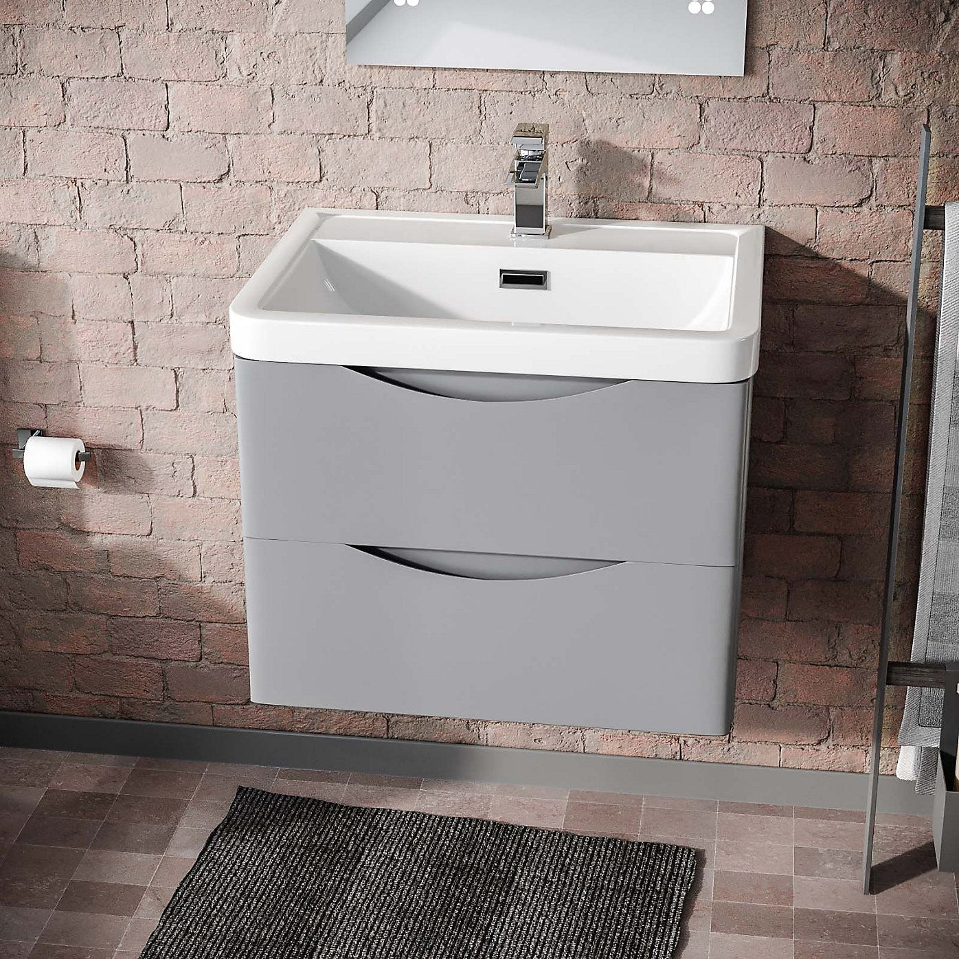 DWELTA 600 Wall Hung Matt Grey Ceramic Basin - 600w x 500h x 450d