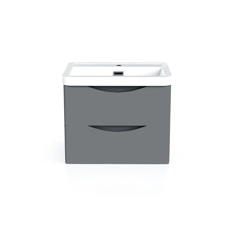 DWELTA 600 Wall Hung Anthracite Ceramic Basin - 600w x 500h x 450d