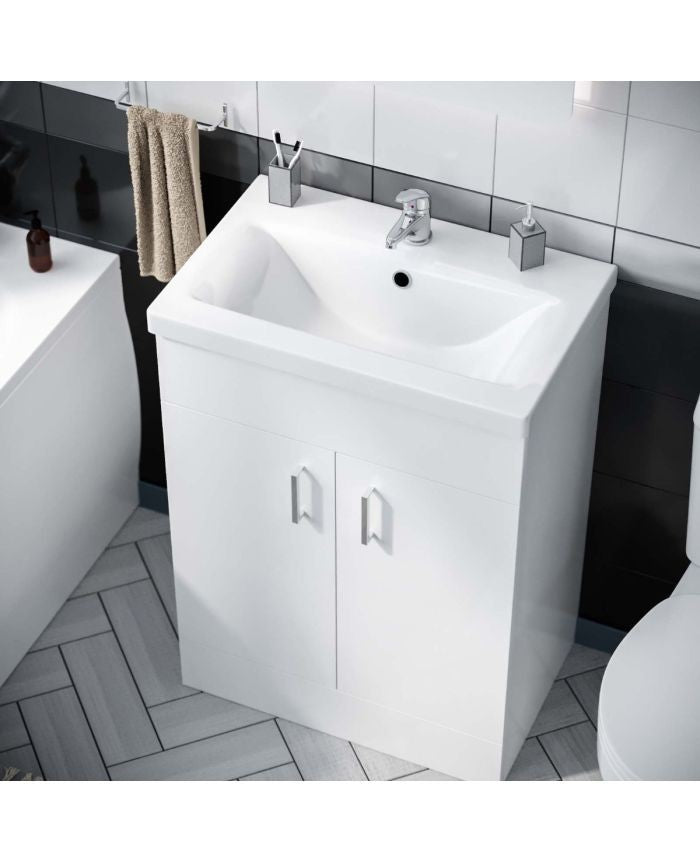 DEVON 600 Floorstanding Doors White Ceramic Basin - 610w x 835h x 395d