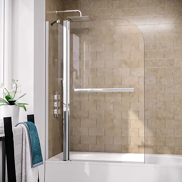 Radius Edge Bath Screen with Double Panel &amp; Towel Bar 6mm Thick - 1000 x 1400mm