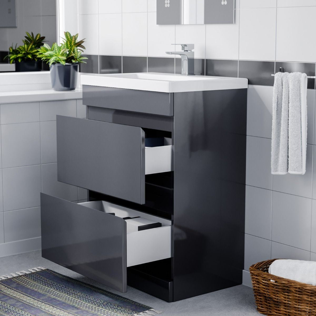 HARROW 800 Floorstanding Twin Drawer Matt Grey Ceramic Basin 800w x 835h x 395d