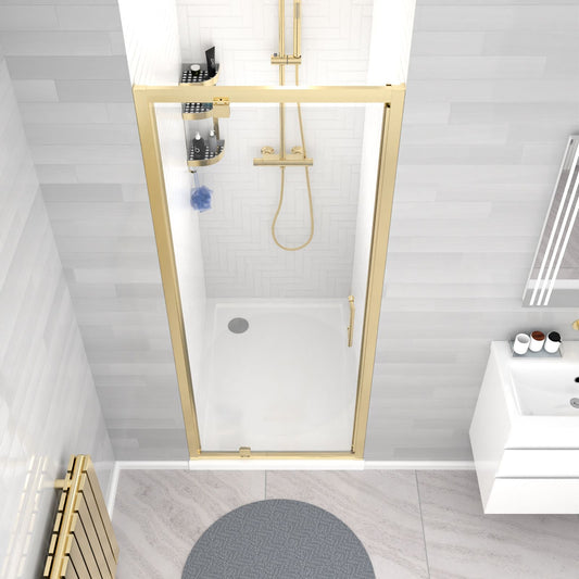 MARINA 6 Pivot Shower Door Enclosure Screen 6mm Clear Glass Brushed Brass