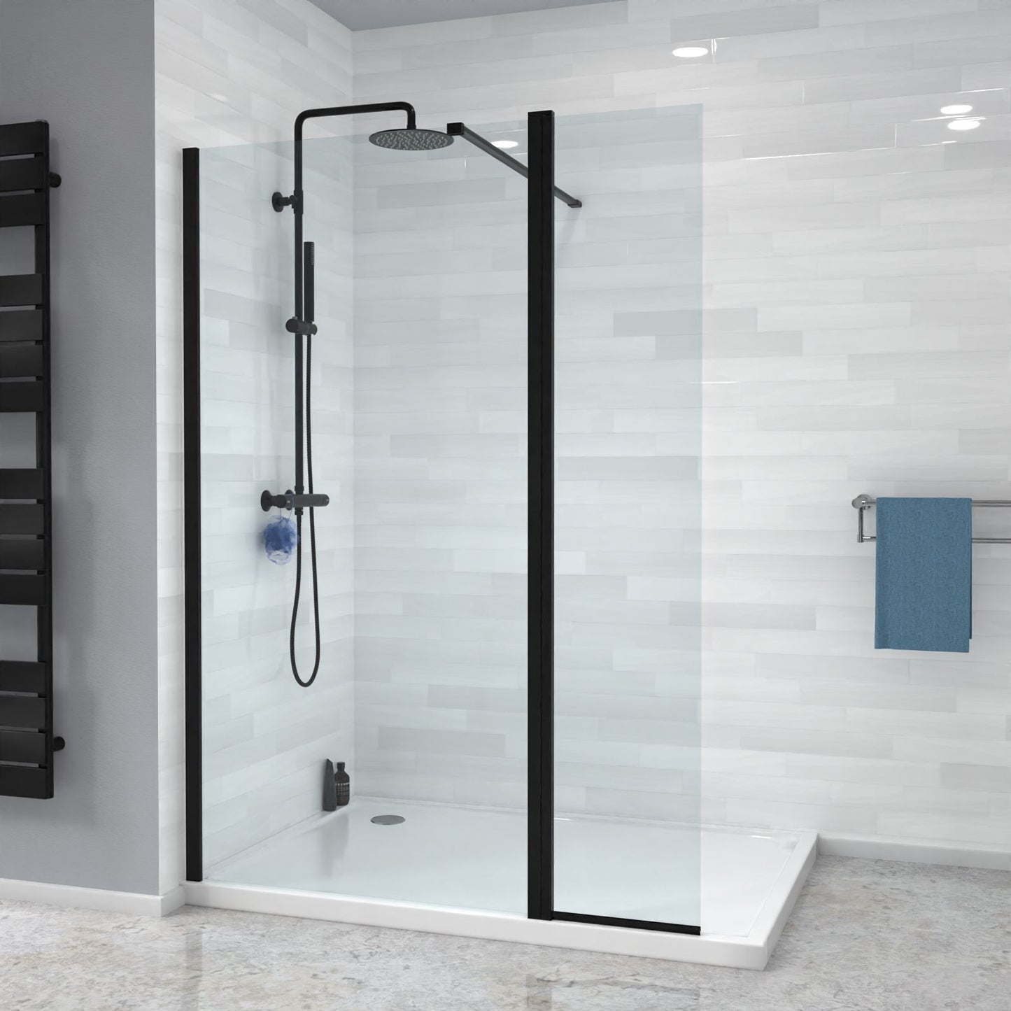 MARINA 8 Wet Room Glass Screen 8mm Clear Glass Matt Black