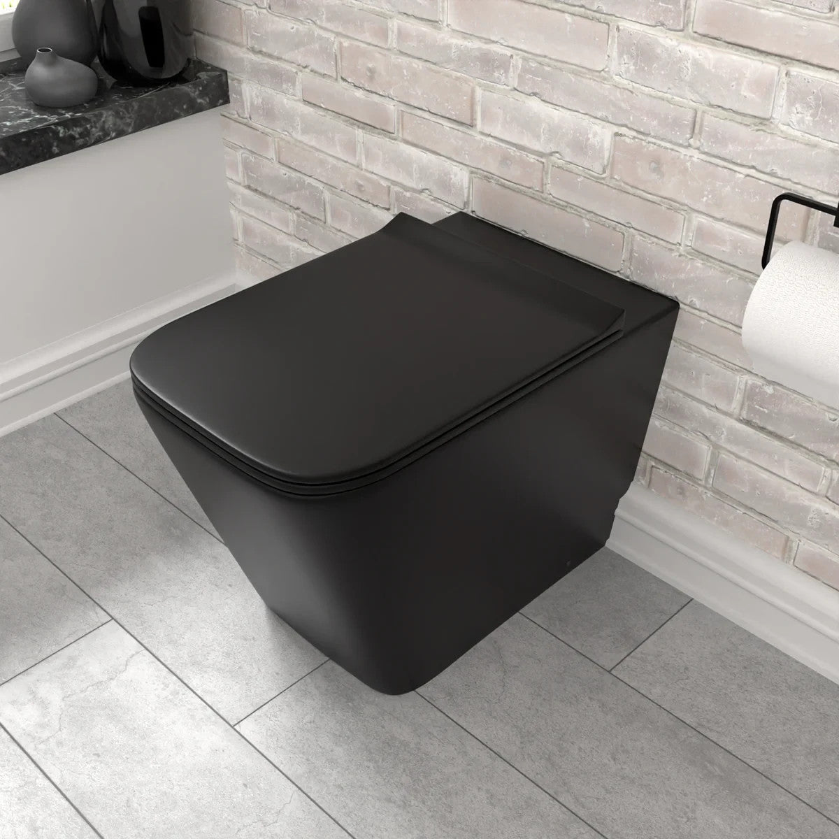 Raven Rimless Square Back to Wall Toilet w/Soft Close Seat matt Black 345w x400h x 560d