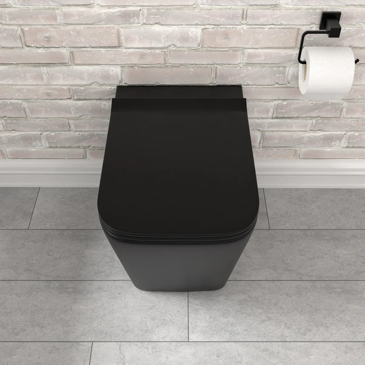 Raven Rimless Square Back to Wall Toilet w/Soft Close Seat matt Black 345w x400h x 560d