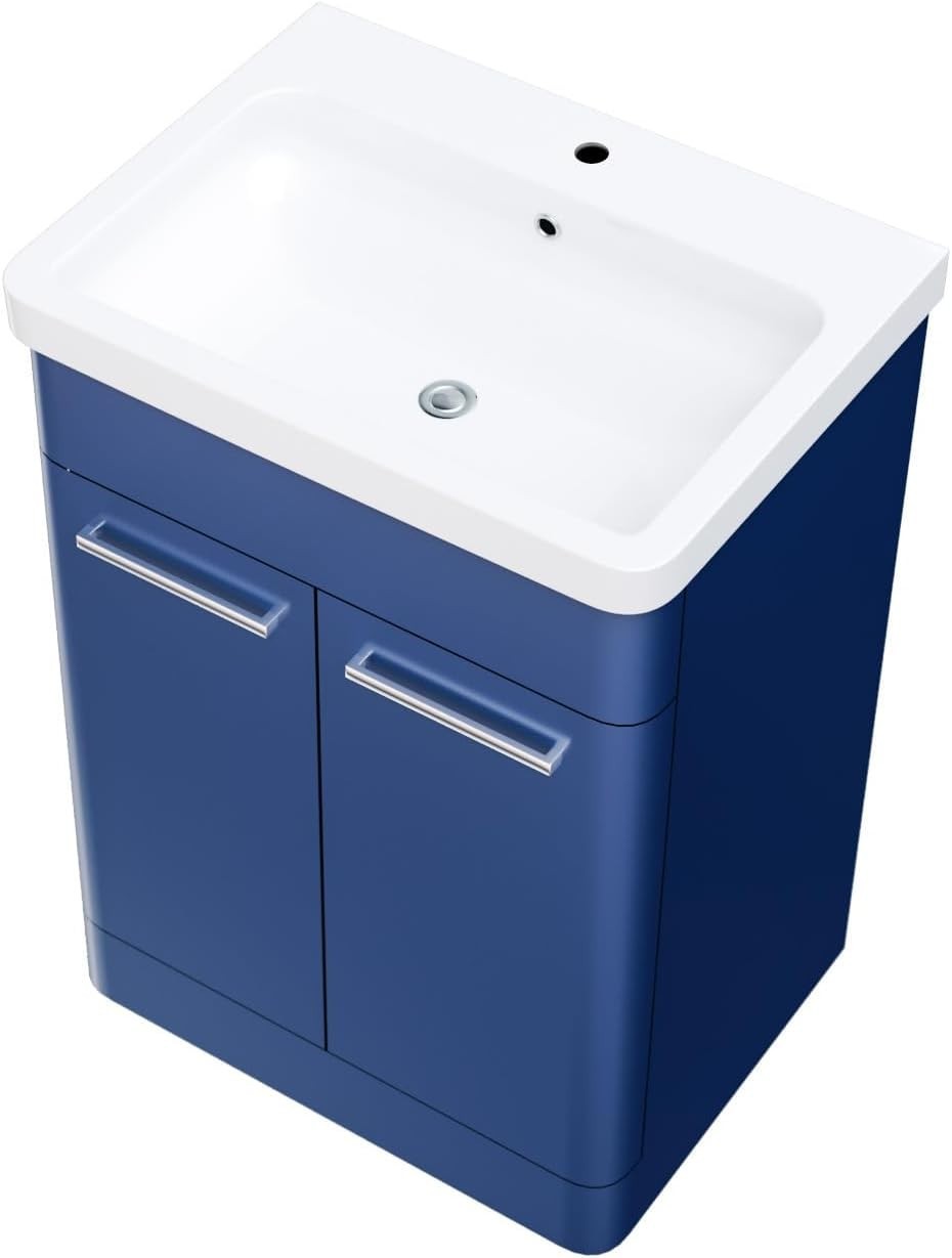 ASHFORD 600 Free Standing Matt Blue Ceramic Basin - 600w x 840h x 455d