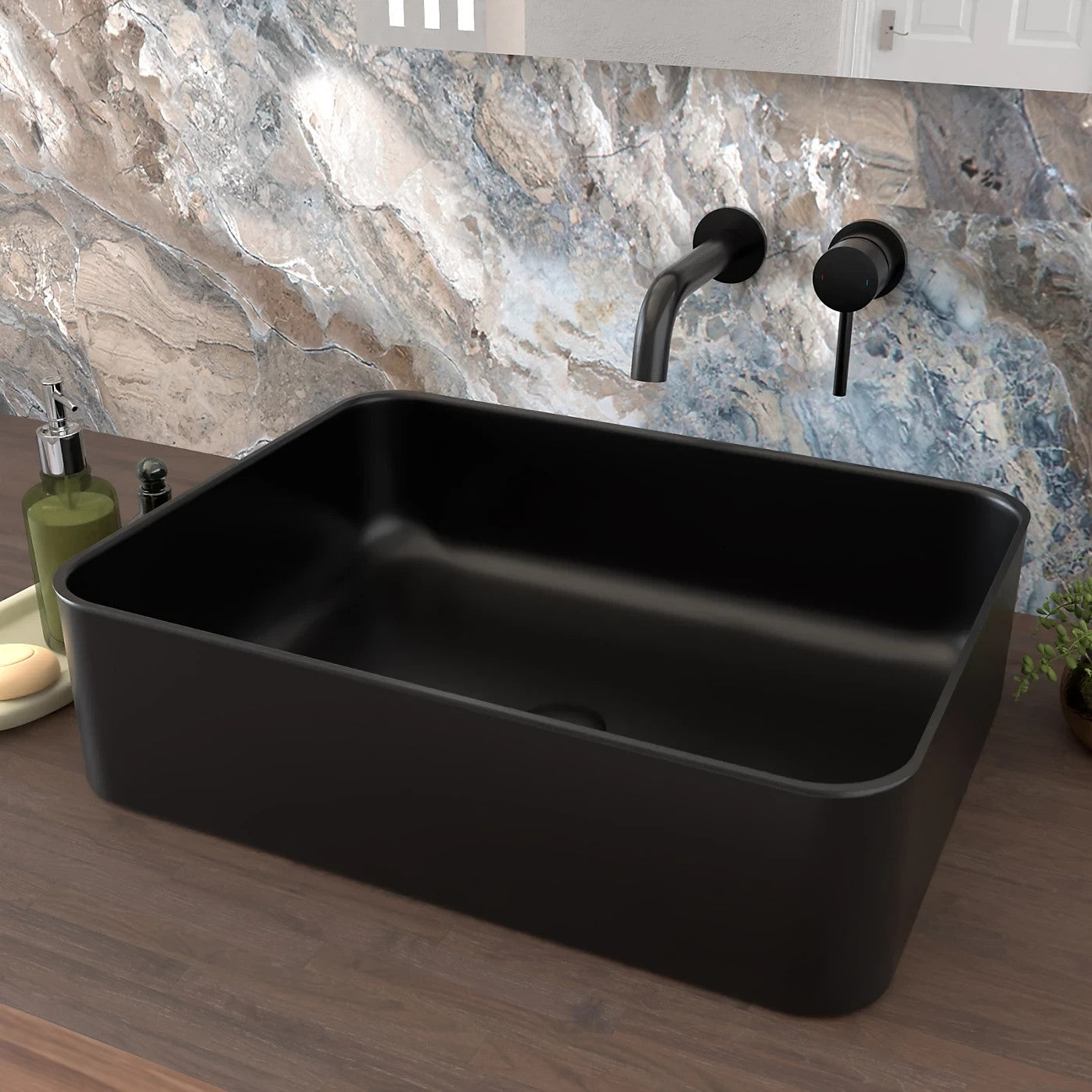 Countertop Basin Matt Black 375w x 135h x 490d - Waste Not Included