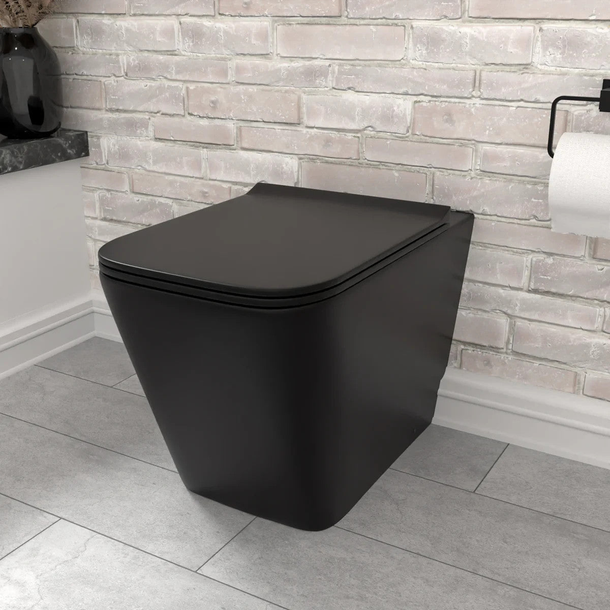Raven Rimless Square Back to Wall Toilet w/Soft Close Seat matt Black 345w x400h x 560d