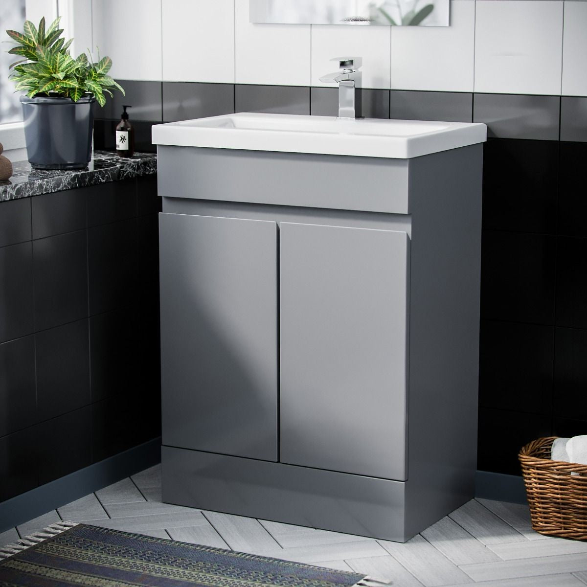 HARROW 500 Floorstanding Doors Matt Grey Ceramic Basin - 510w x 840h x 395d