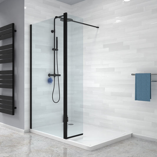 MARINA 8 Wet Room Glass Screen 8mm Clear Glass Matt Black