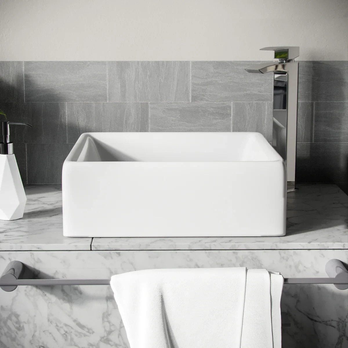 Square Countertop Basin White 380w x 135h x 380d - Waste Not Included