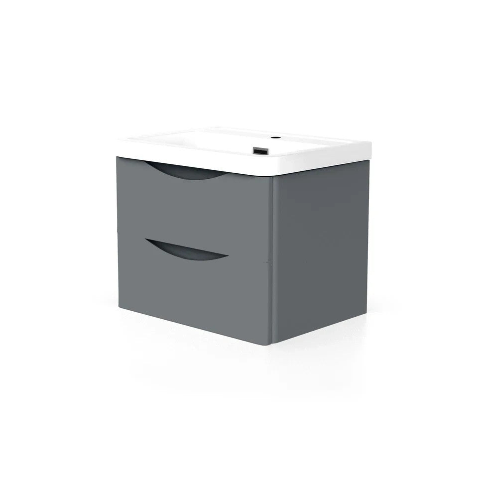 DWELTA 600 Wall Hung Anthracite Ceramic Basin - 600w x 500h x 450d