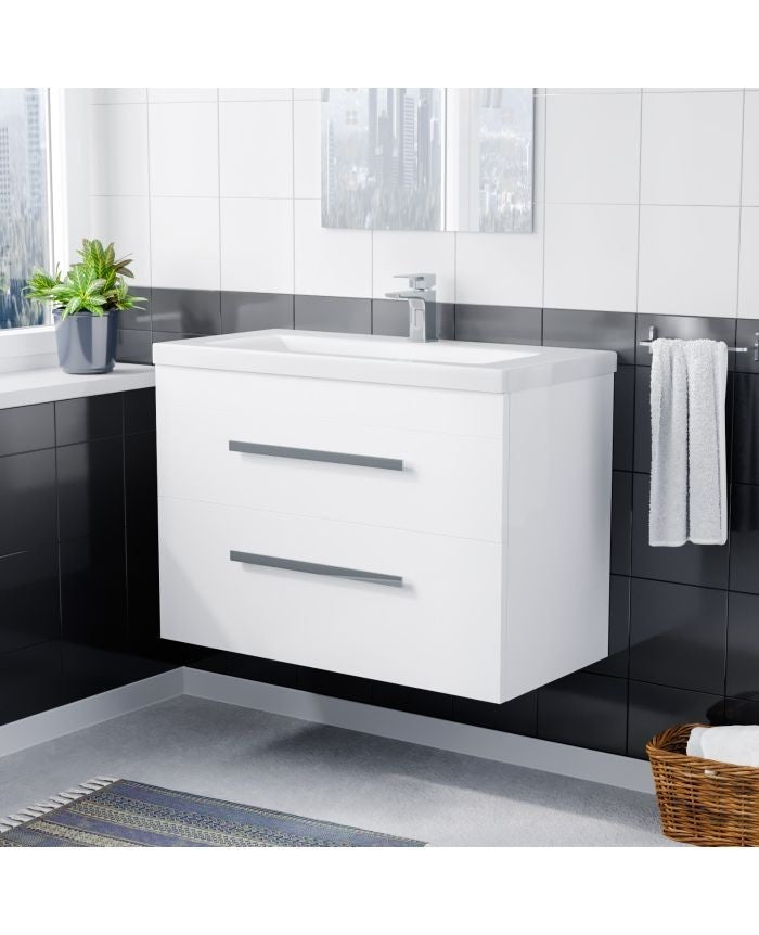 DEVON 800 Wall Hung Twin Drawers White Ceramic Basin - 810w x 585h x 395d