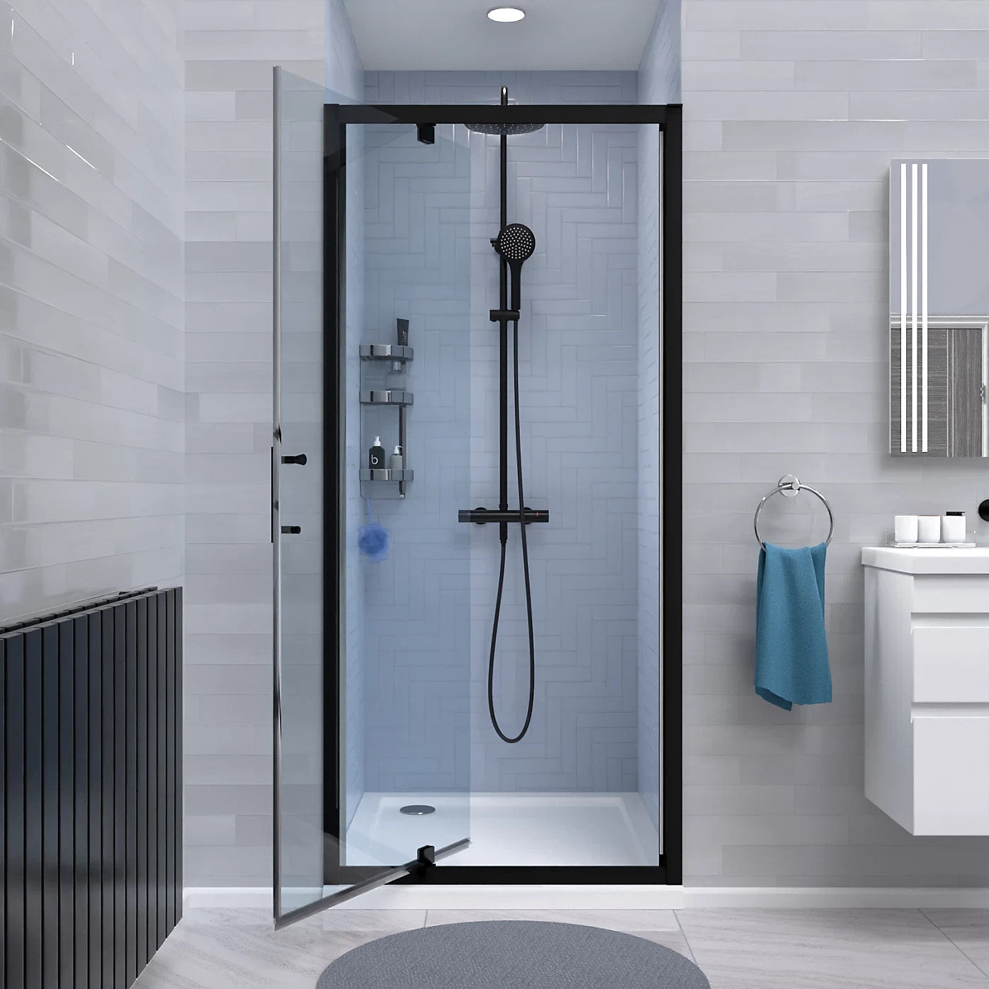 MARINA 6 Pivot Shower Door Enclosure Screen 6mm Clear Glass Matt Black