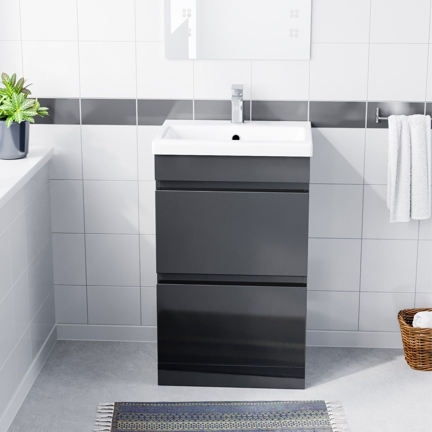 HARROW 500 Floorstanding Twin Drawers Anthracite Ceramic Basin 510w x 840h x390d
