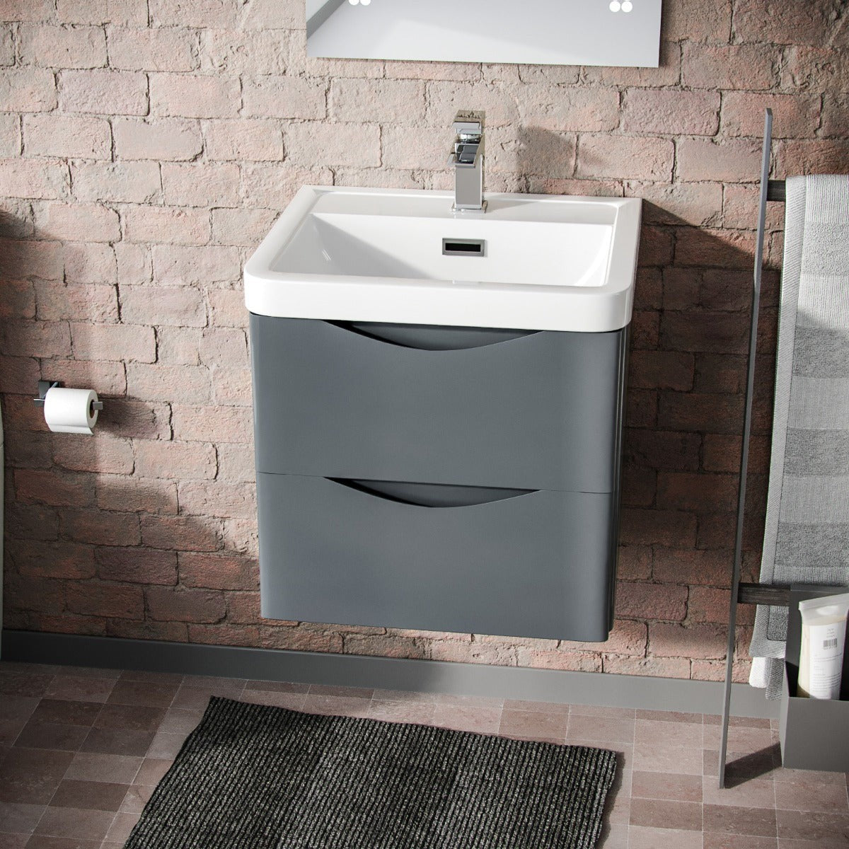 DWELTA 500 Wall Hung Anthracite Ceramic Basin - 500w x 500h x 430d
