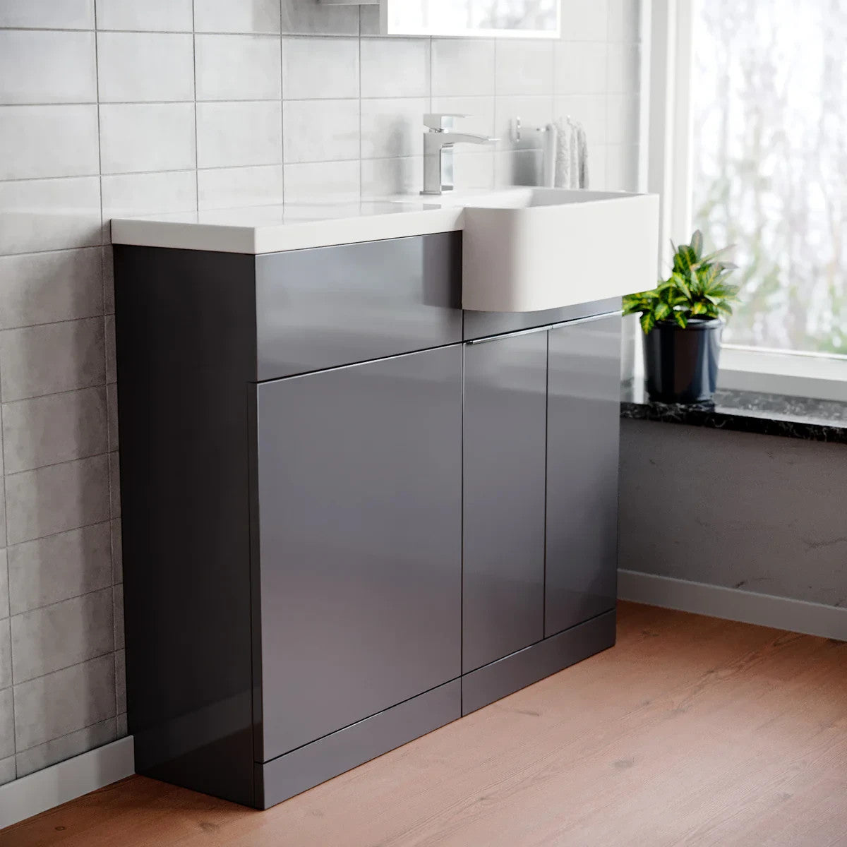 PRELIM 1000 Right Freestanding Matt Grey Resin Basin - 996w x 845h x 380d