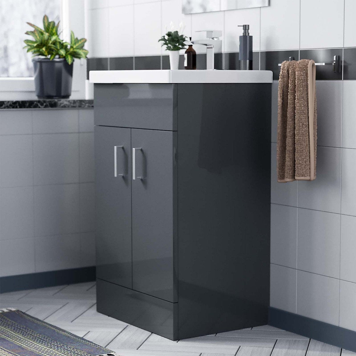 DEVON 450 Floorstanding Anthracite Ceramic Basin - 450w x 810h x 310d
