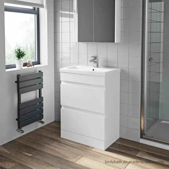 PVC Vanity 600 Floorstanding Twin Drawers • Waterproof Vanity • Ceramic Basin 610w x 840h x 395d