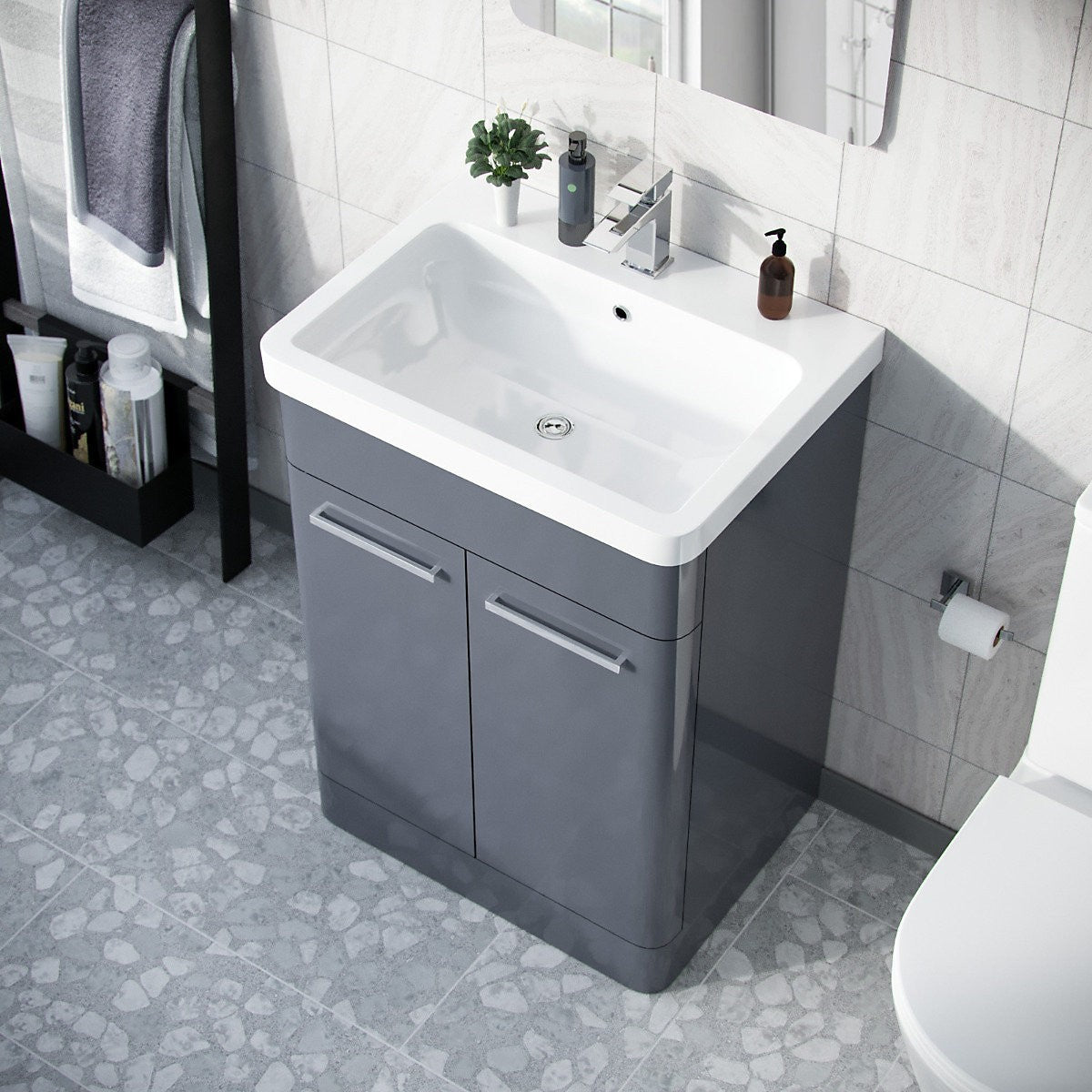 ASHFORD 600 Free Standing Matt Grey Ceramic Basin - 600w x 840h x 455d
