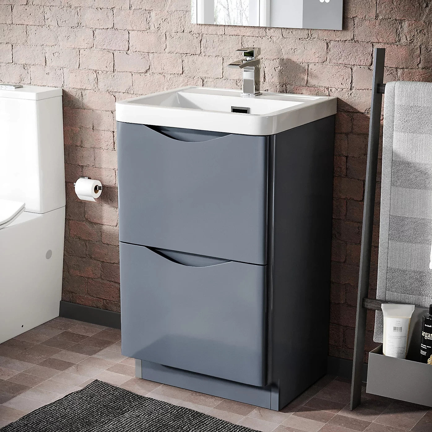 DWELTA 500 Floorstanding Matt Grey  Ceramic Basin | 500w x 850h x 430d
