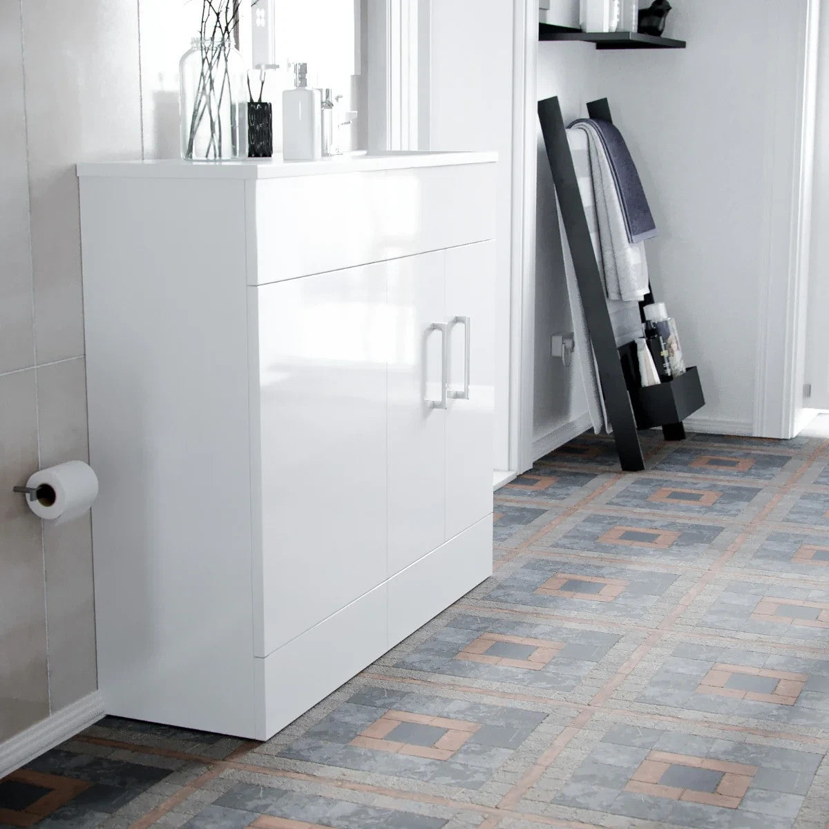 SLIM 1000 Floorstanding White Cabinet Resin Basin - 1000w x 865h x 305d