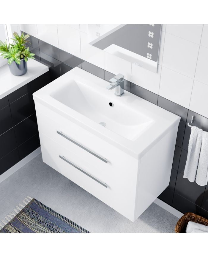 DEVON 800 Wall Hung Twin Drawers White Ceramic Basin - 810w x 585h x 395d