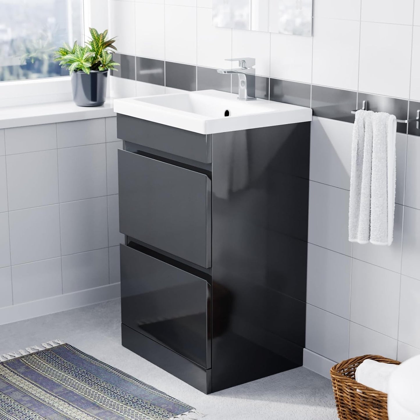 HARROW 800 Floorstanding Twin Drawer Anthracite Ceramic Basin 800w x 835h x 395d