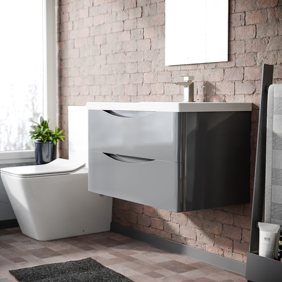 DWELTA 800 Wall Hung Matt Grey Resin Basin - 800w x 500h x 450d
