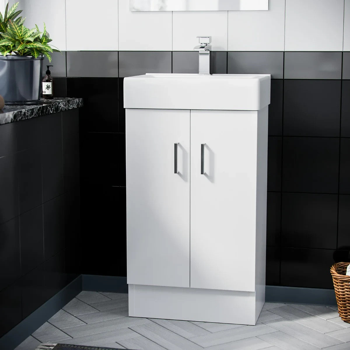 DEVON 450 Floorstanding White Ceramic Basin - 450w x 810h x 310d