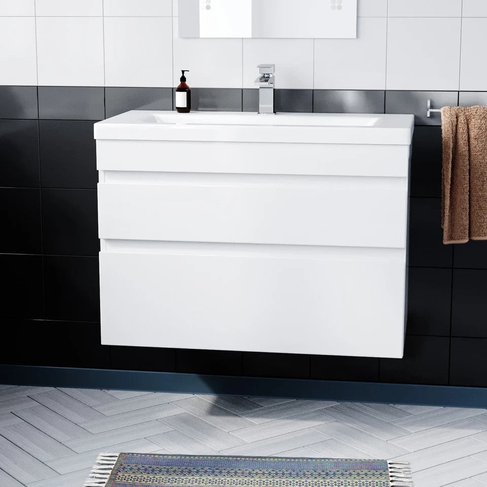 HARROW 800 Wall Hung Twin Drawer White Ceramic Basin – 800w x 585h x 395d