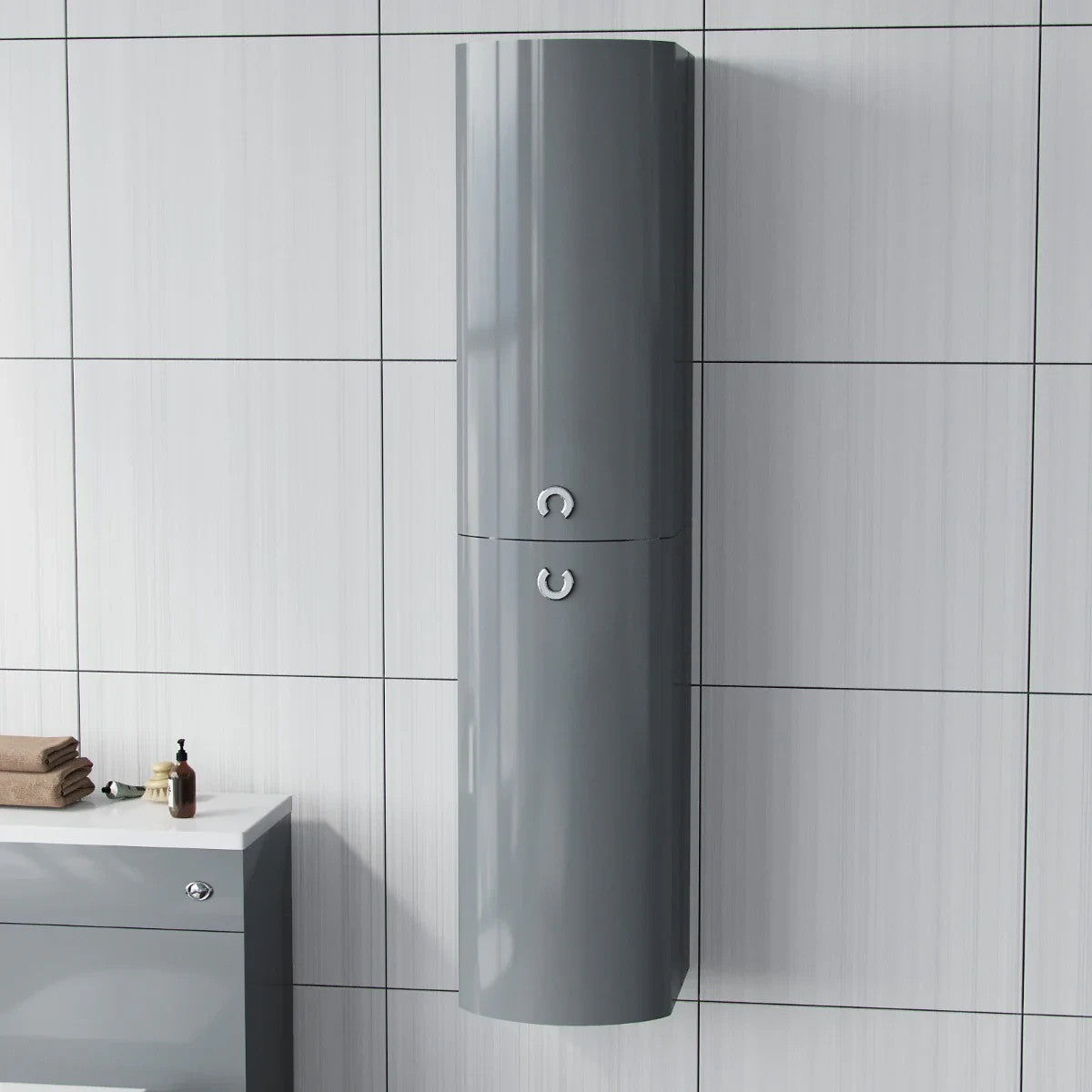 PARIS Bathroom Wall Hung Cabinet TALLBOY Matt Grey - 320w x 1418h x 360d