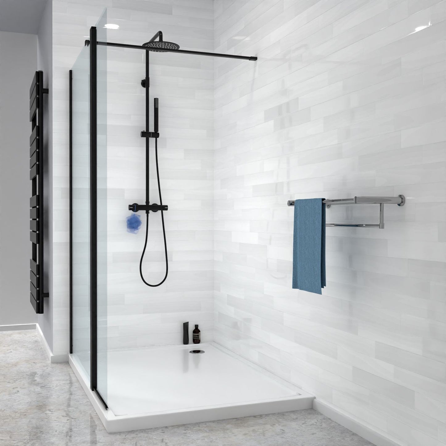 MARINA 8 Wet Room Glass Screen 8mm Clear Glass Matt Black