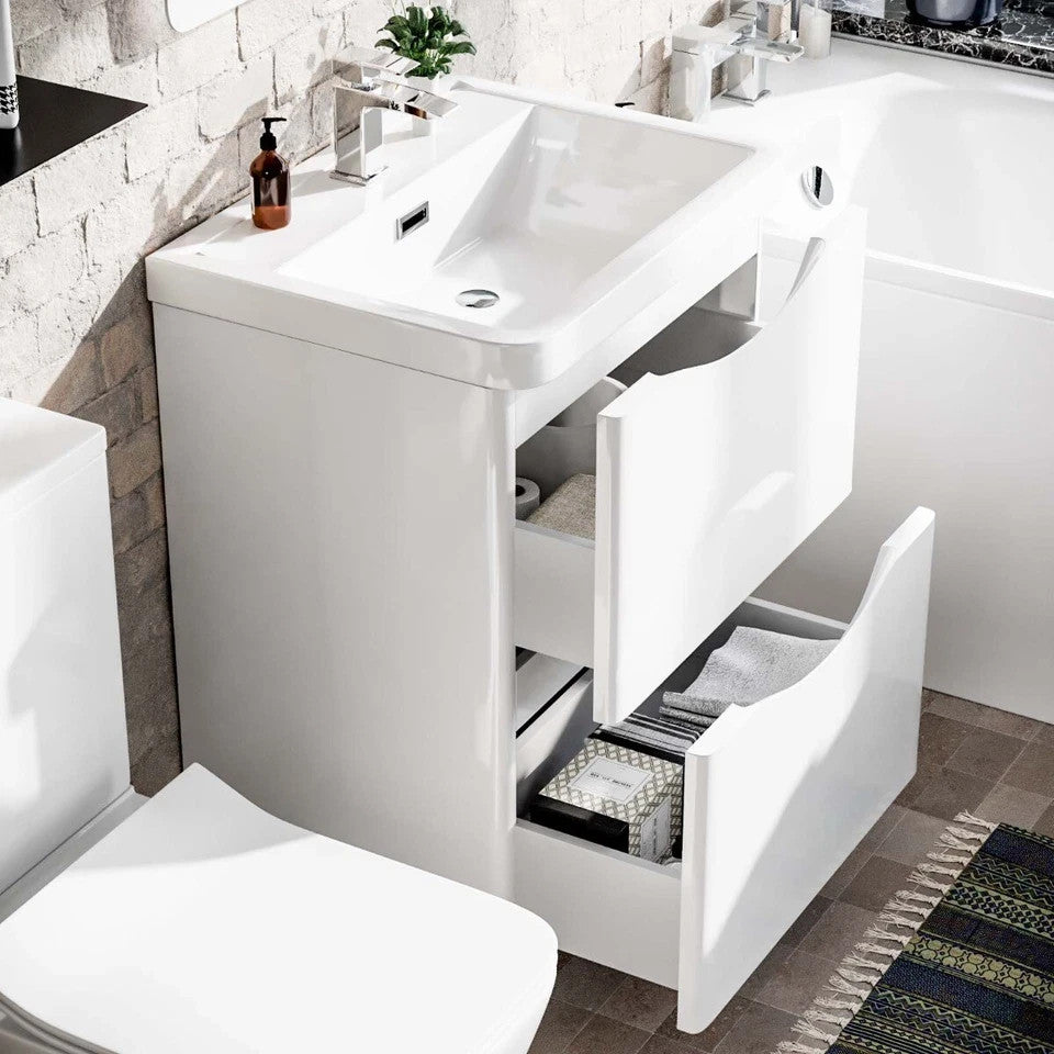DWELTA 600 Floorstanding White Ceramic Basin - 600w x 850h x 450d