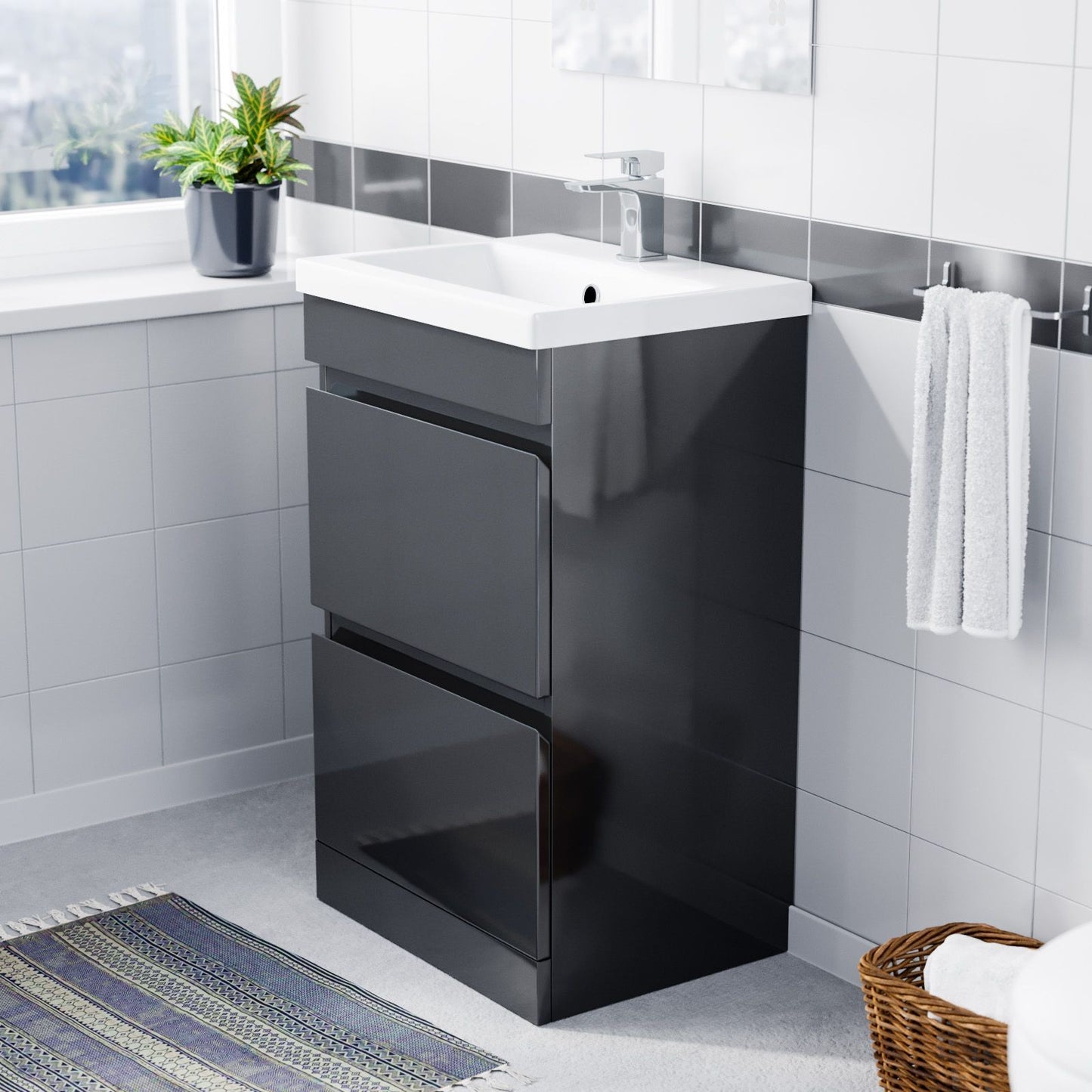 HARROW 500 Floorstanding Twin Drawers Anthracite Ceramic Basin 510w x 840h x390d