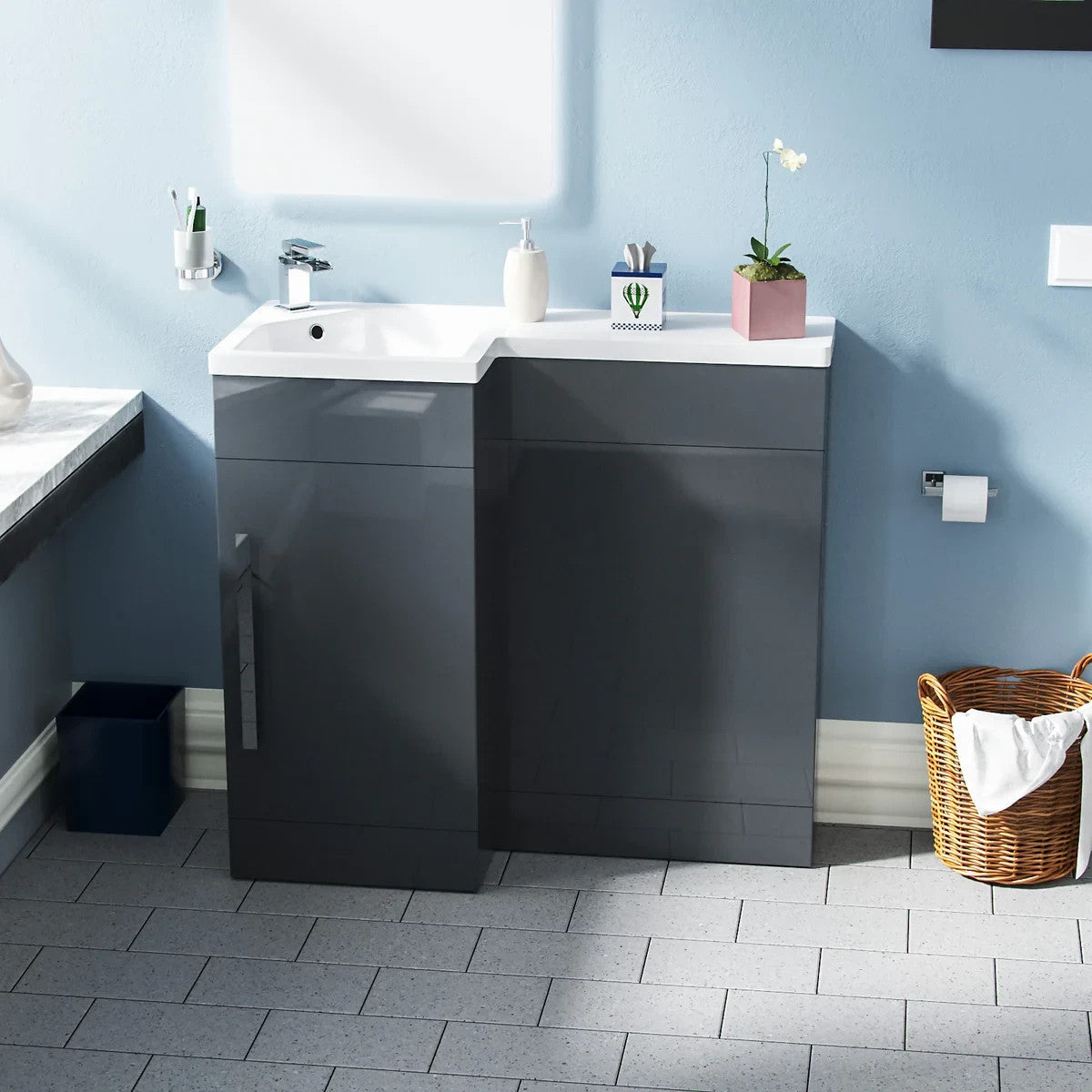 HARRIS 900 Left Anthracite Bathroom Resin Basin - 900w x 840h x 380d