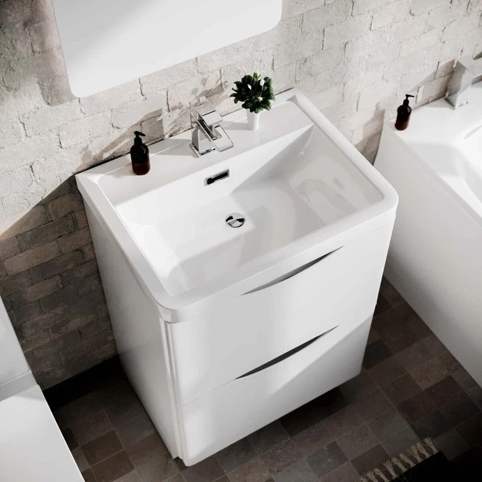 DWELTA 600 Floorstanding White Ceramic Basin - 600w x 850h x 450d