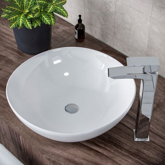 Round Countertop Basin White 400w x 115h x 400d - Waste Not Included