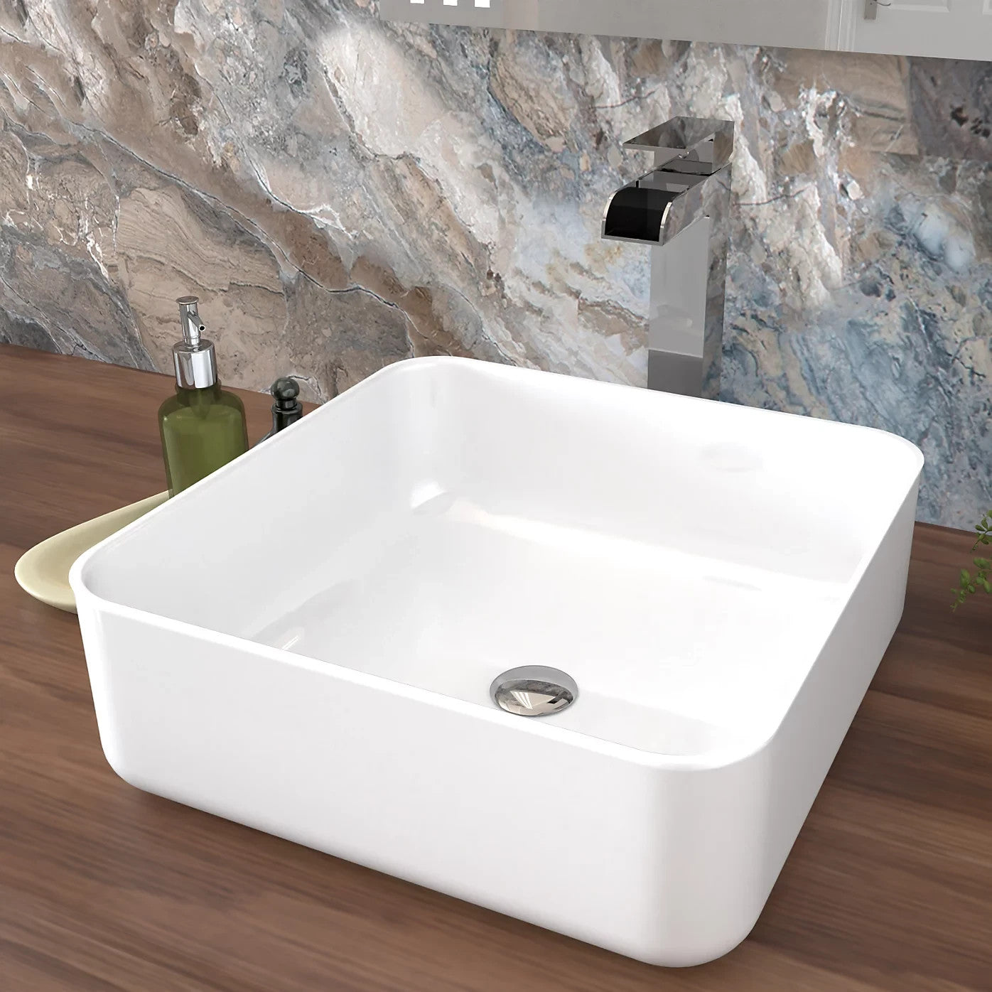 Square Countertop Basin White 390w x 135h x 390d - Waste Not Included